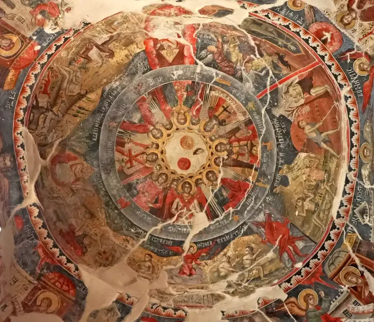 Une armée céleste entourée des signes du zodiaque, l'église orthodoxe à Leuse, Albanie